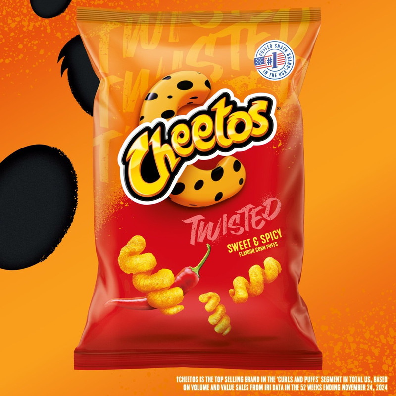 Cheetos Twisted Sweet and Spicy Snacks, 120g, pack shot 2, available at crisps.biz