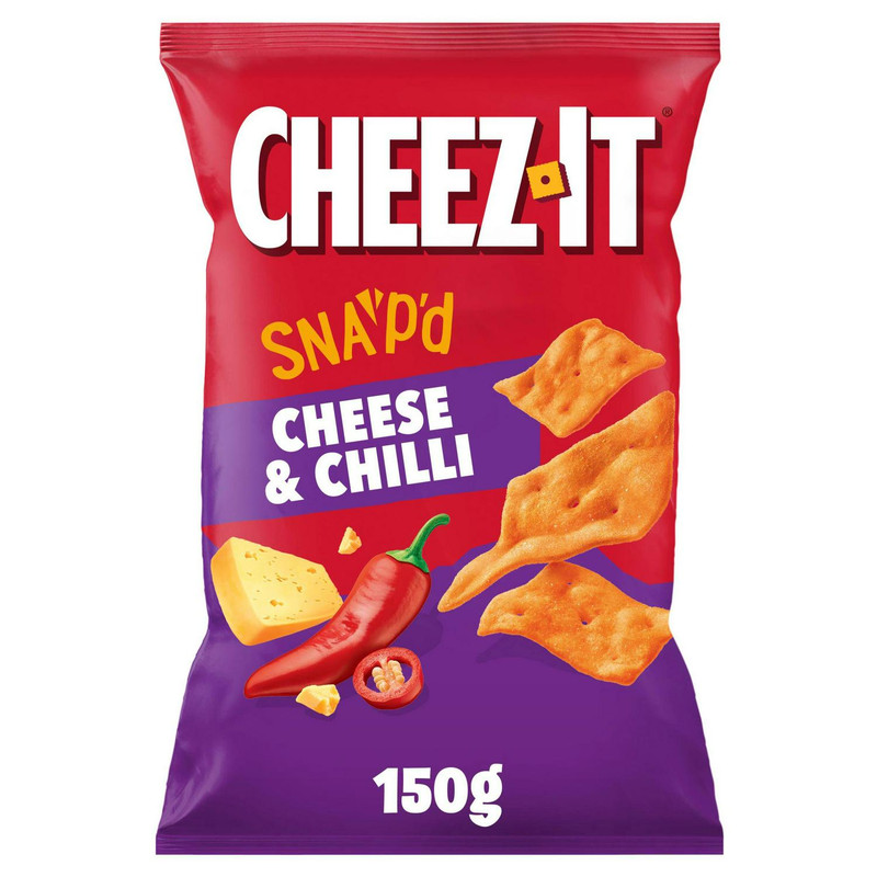 Cheez-It Cheese and Chilli Thin and Crispy Baked Snacks, 150g, front of pack, available at crisps.biz
