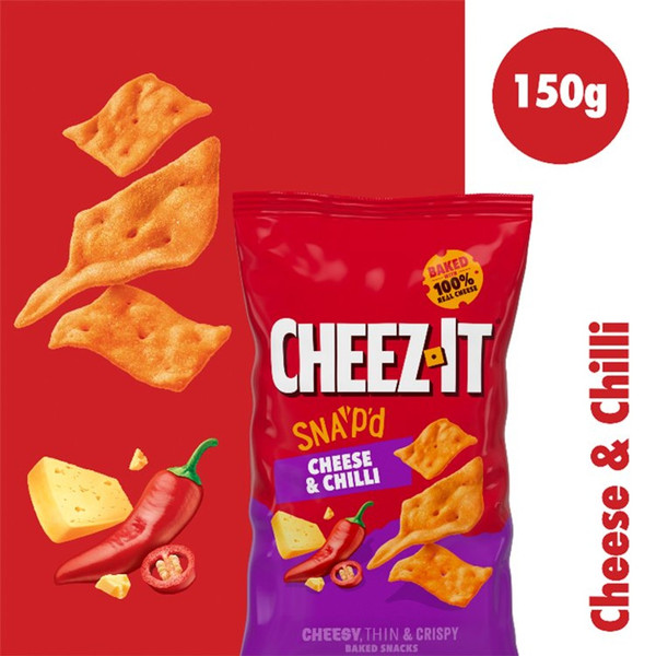 Cheez-It Cheese and Chilli Thin and Crispy Baked Snacks, 150g, pack shot 2, available at crisps.biz