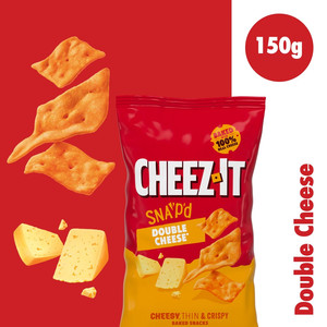 Cheez-It Double Cheese Thin and Crispy Baked Snacks, 150g, pack shot 2, available at crisps.biz