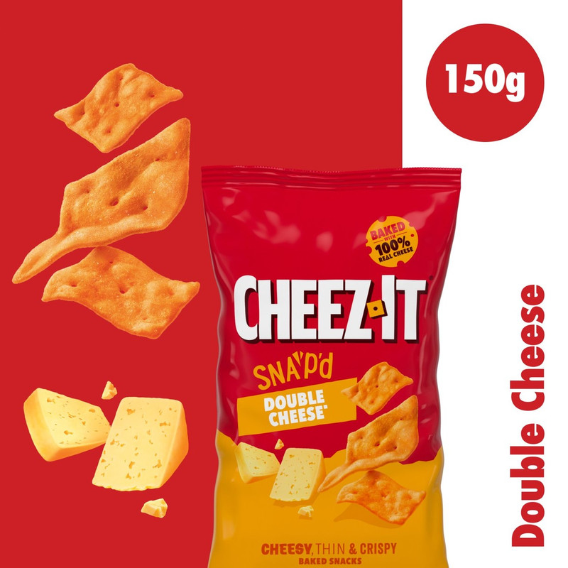 Cheez-It Double Cheese Thin and Crispy Baked Snacks, 150g, pack shot 2, available at crisps.biz