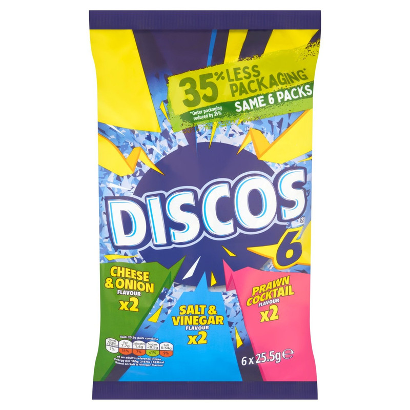 Discos Variety Crisps, 6 x 25.5g, pack shot 2, available at crisps.biz