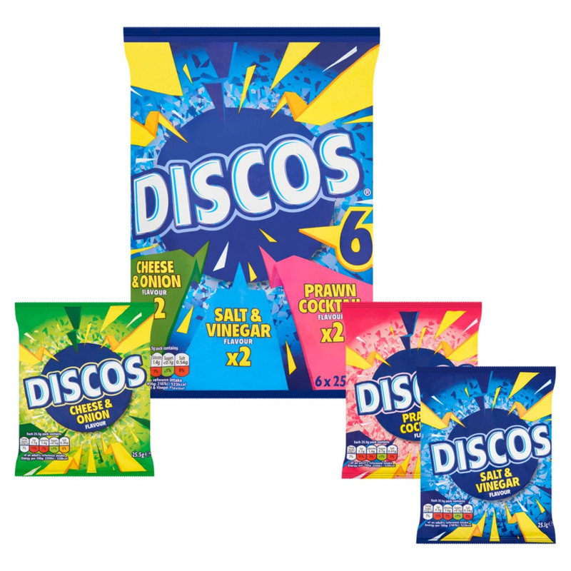Discos Variety Crisps, 6 x 25.5g, pack shot 3, available at crisps.biz