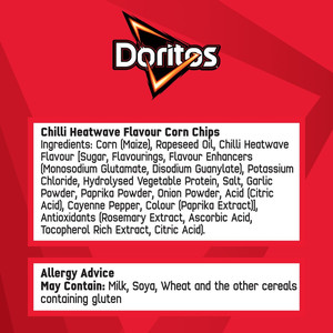 Doritos Chilli Heatwave Tortilla Chips, 180g, pack shot 3, available at crisps.biz