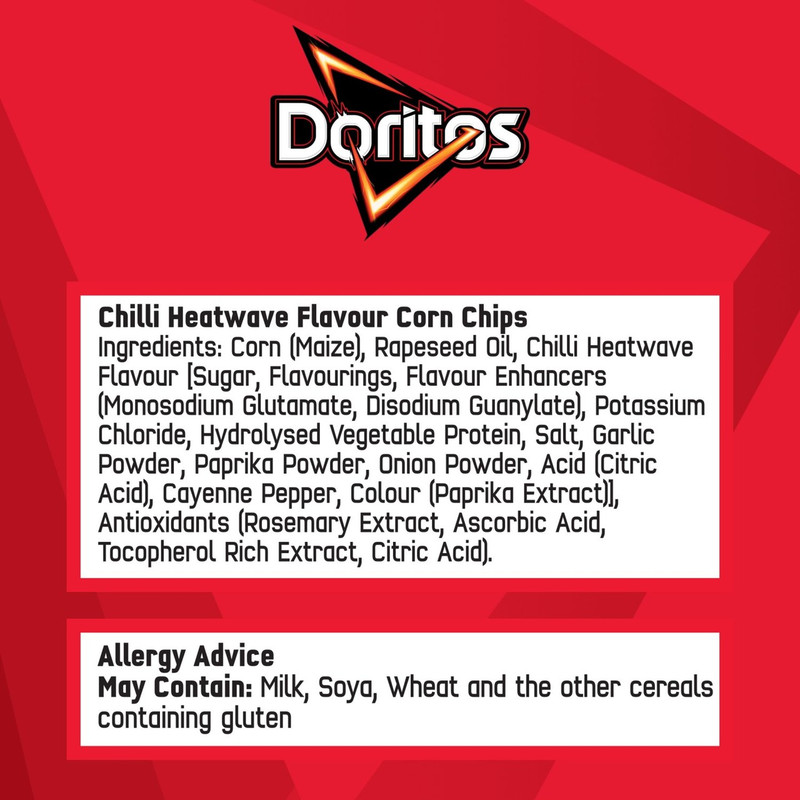 Doritos Chilli Heatwave Tortilla Chips, 180g, pack shot 3, available at crisps.biz