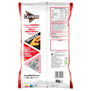 Doritos Chilli Heatwave Tortilla Chips, 180g, pack shot 5, available at crisps.biz