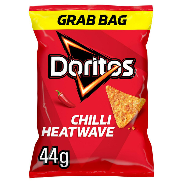 Doritos Chilli Heatwave Tortilla Chips, 44g, front of pack, available at crisps.biz