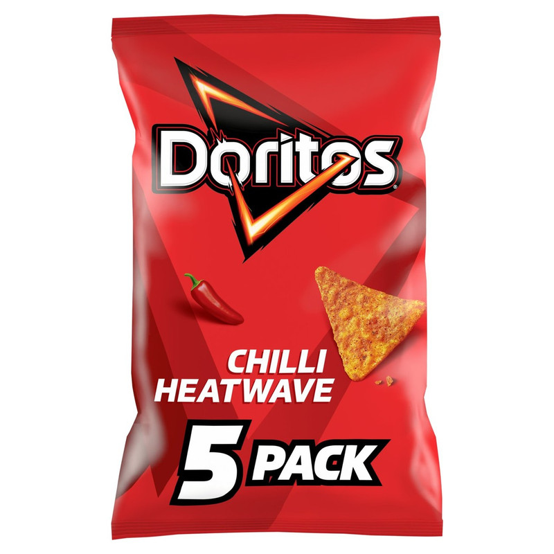 Doritos Chilli Heatwave Tortilla Chips, 5 x 30g, front of pack, available at crisps.biz