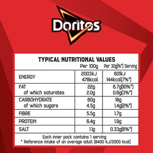 Doritos Chilli Heatwave Tortilla Chips, 5 x 30g, pack shot 2, available at crisps.biz
