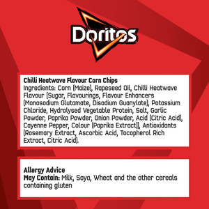 Doritos Chilli Heatwave Tortilla Chips, 5 x 30g, pack shot 3, available at crisps.biz
