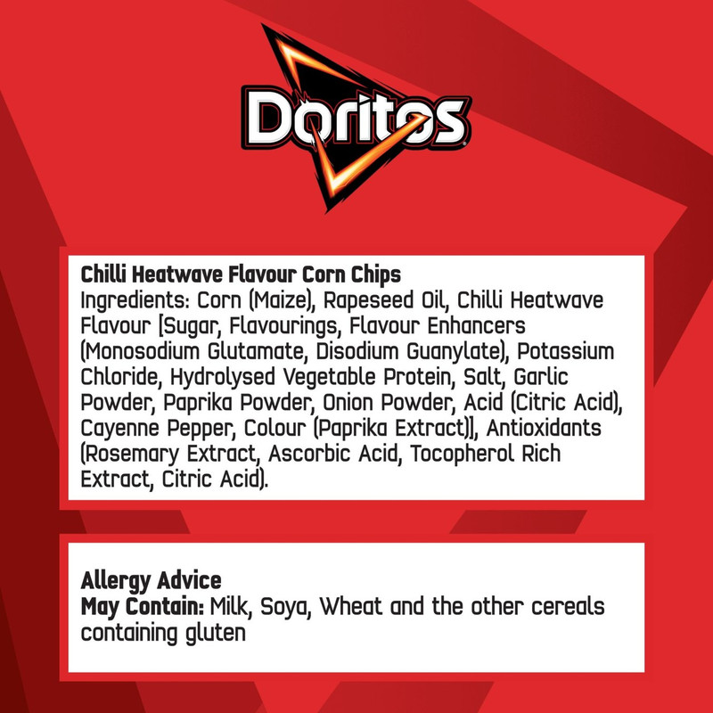 Doritos Chilli Heatwave Tortilla Chips, 5 x 30g, pack shot 3, available at crisps.biz