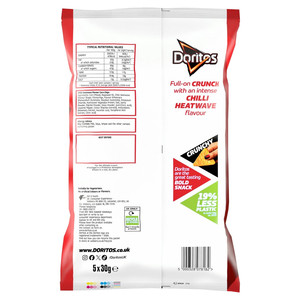 Doritos Chilli Heatwave Tortilla Chips, 5 x 30g, pack shot 4, available at crisps.biz