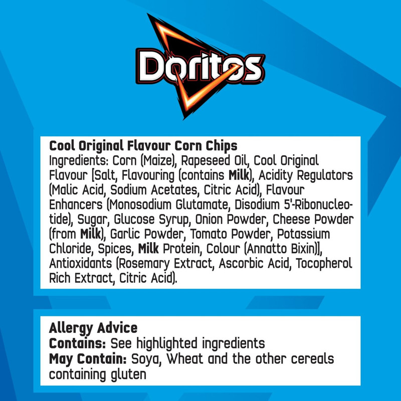 Doritos Cool Original Tortilla Chips, 180g, pack shot 3, available at crisps.biz