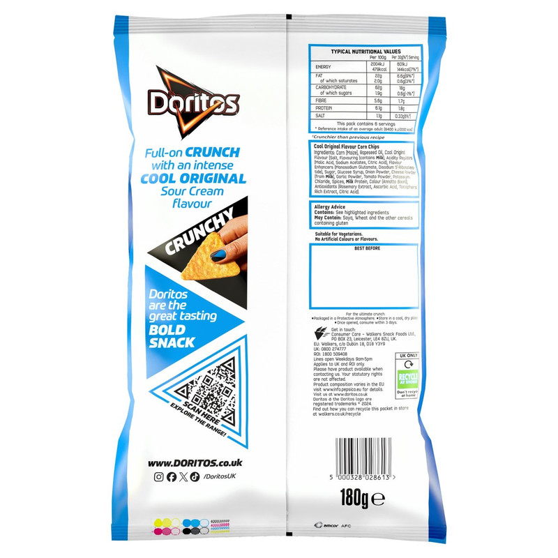 Doritos Cool Original Tortilla Chips, 180g, pack shot 5, available at crisps.biz