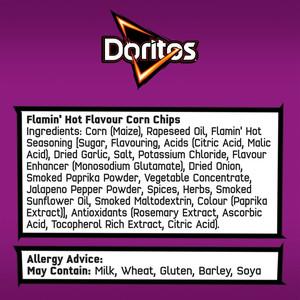 Doritos Extra Flamin Hot Tortilla Chips, 163g, pack shot 3, available at crisps.biz