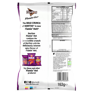 Doritos Extra Flamin Hot Tortilla Chips, 163g, pack shot 4, available at crisps.biz