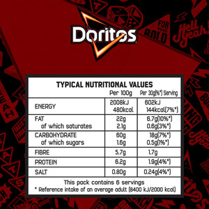 Doritos Sizzling Beef Taco Tortilla Chips, 180g, pack shot 2, available at crisps.biz