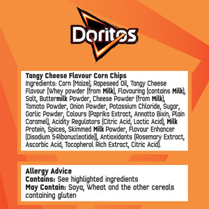 Doritos Tangy Cheese Tortilla Chips, 180g, pack shot 4, available at crisps.biz