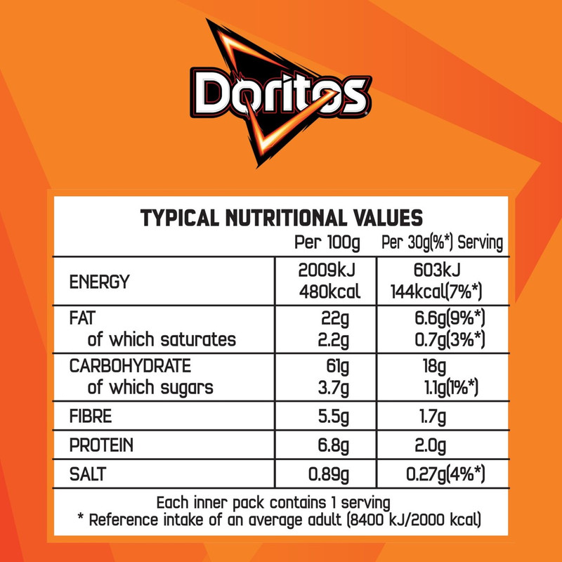 Doritos Tangy Cheese Tortilla Chips, 5 x 30g, pack shot 2, available at crisps.biz