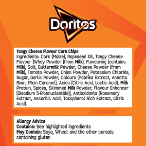 Doritos Tangy Cheese Tortilla Chips, 5 x 30g, pack shot 3, available at crisps.biz