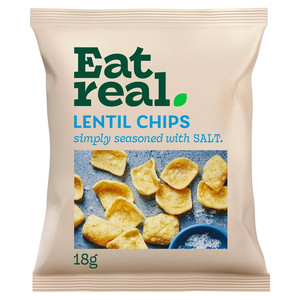 Eat Real Salted Lentil Chips, 5 x 18g, pack shot 2, available at crisps.biz