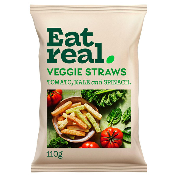 Eat Real Sea Salt Veggie Straws, 110g, front of pack, available at crisps.biz