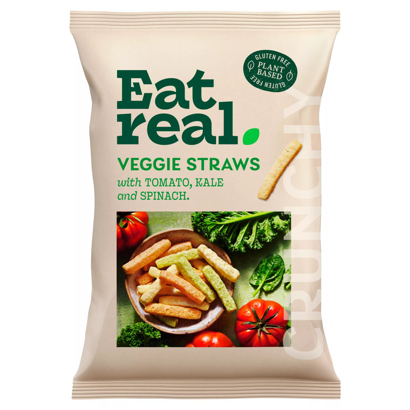 Eat Real Sea Salt Veggie Straws, 110g, pack shot 2, available at crisps.biz