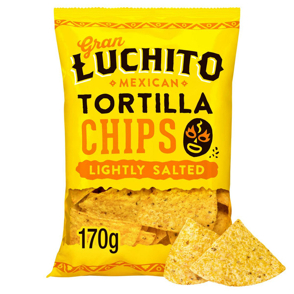 Gran Luchito Mexican Lightly Salted Tortilla Chips, 170g, front of pack, available at crisps.biz