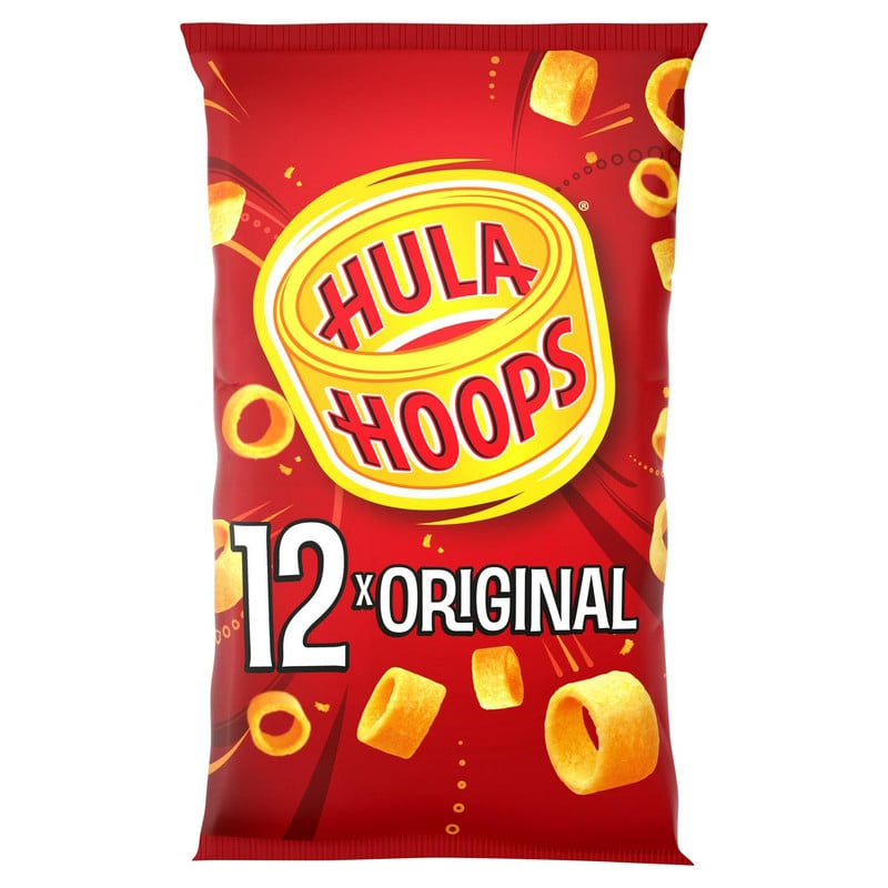Hula Hoops Original Potato Rings, 12 x 24g, front of pack, available at crisps.biz