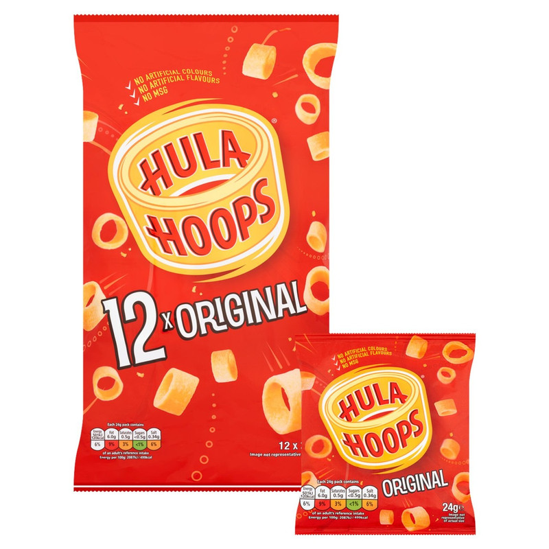 Hula Hoops Original Potato Rings, 12 x 24g, pack shot 2, available at crisps.biz