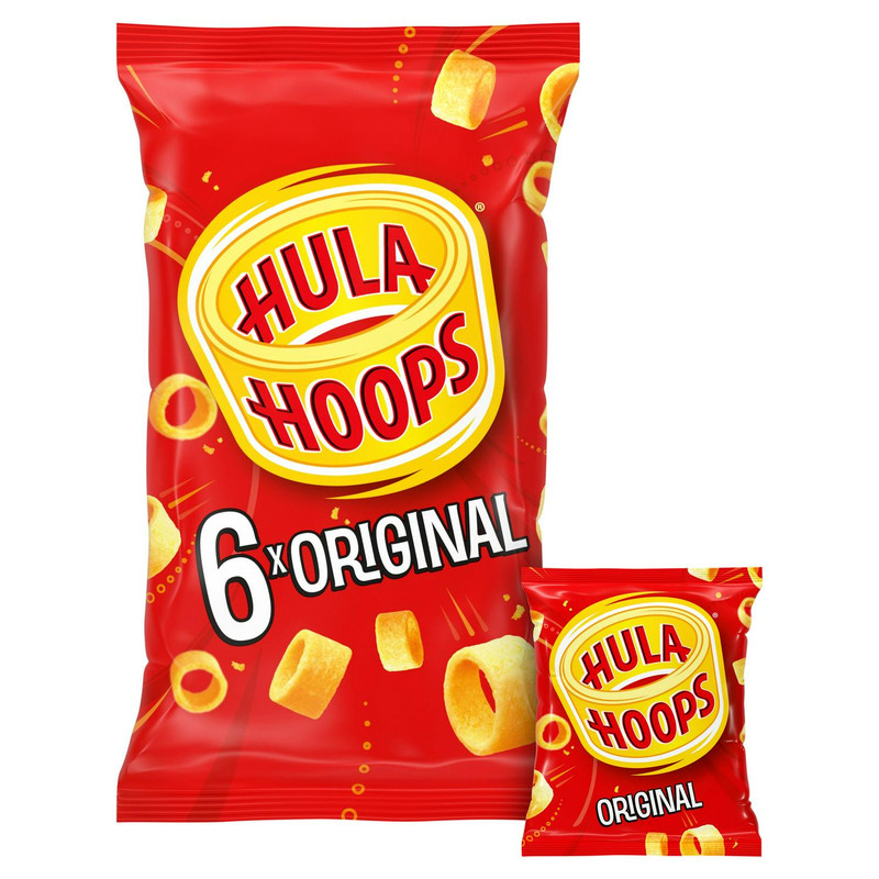 Hula Hoops Original Potato Rings, 6 x 24g, front of pack, available at crisps.biz
