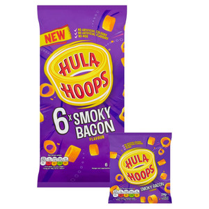 Hula Hoops Smoky Bacon Potato Rings, 6 x 24g, pack shot 2, available at crisps.biz