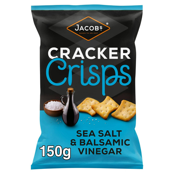 Jacob's Cracker Crisps Sea Salt and Balsamic Vinegar, 150g, front of pack, available at crisps.biz