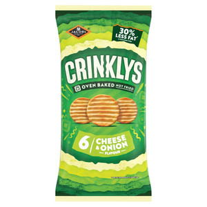 Jacob's Crinklys Cheese and Onion Crisps, 6 x 23g, pack shot 2, available at crisps.biz