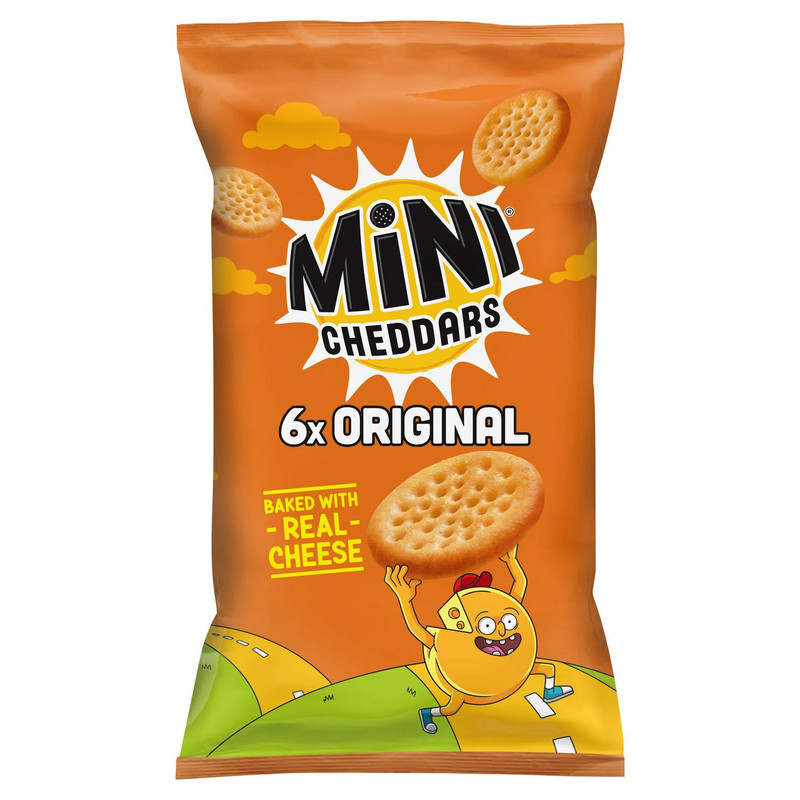 Jacob's Mini Cheddars Original Baked Snacks, 6 x 23g, pack shot 2, available at crisps.biz