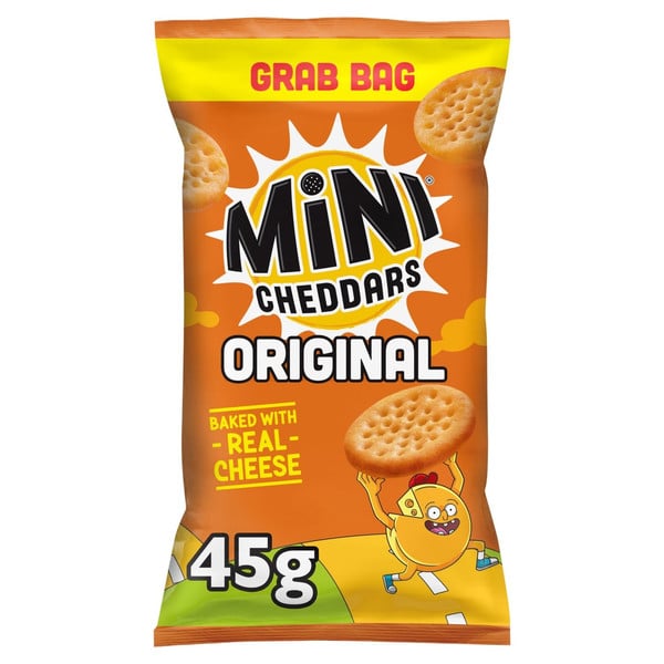 Jacob's Mini Cheddars Original Snacks, 45g, front of pack, available at crisps.biz