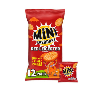 Jacob's Mini Cheddars Red Leicester Baked Snacks, 12 x 23g, pack shot 2, available at crisps.biz