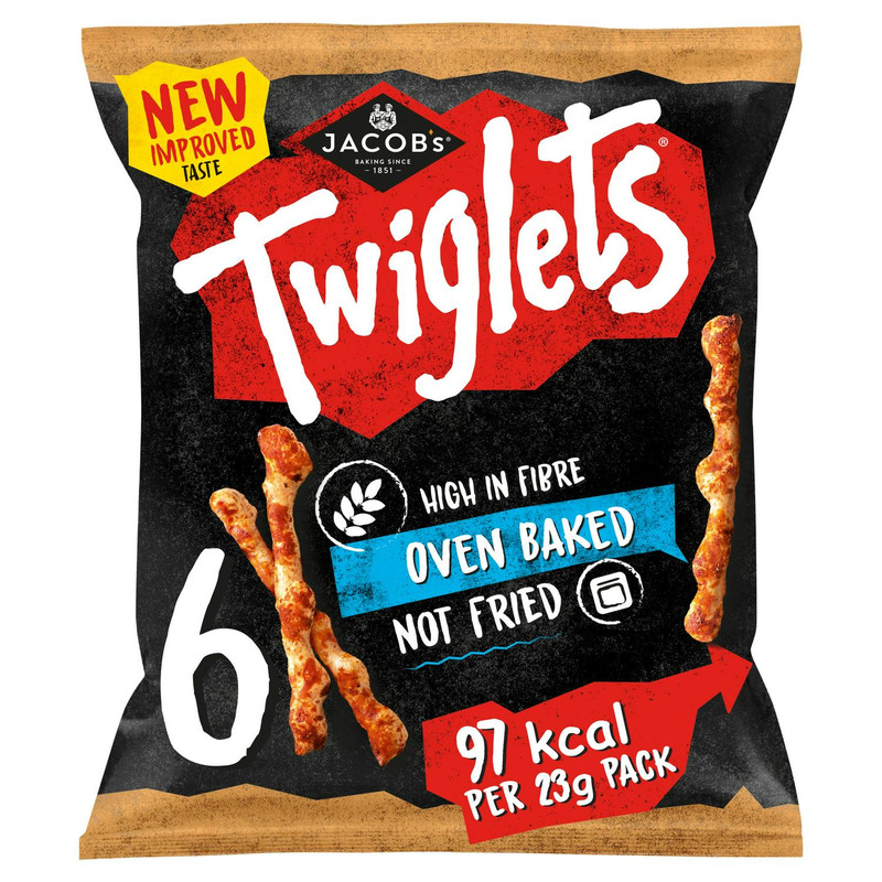 Jacob's Twiglets Original Baked Snacks, 6 x 23g, front of pack, available at crisps.biz