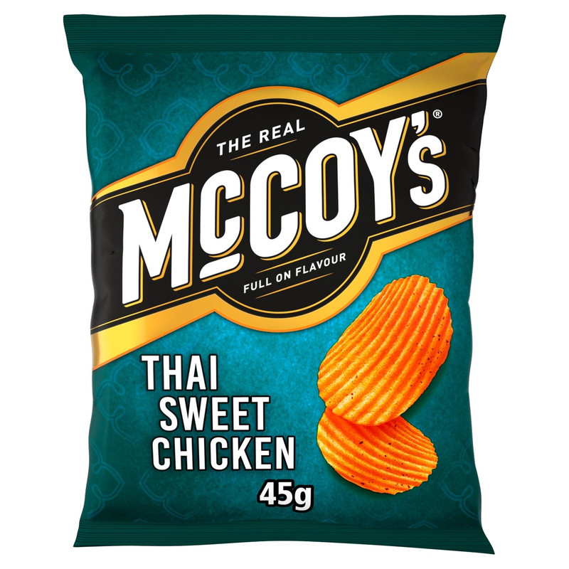 McCoy's Thai Sweet Chicken Crisps, 45g, front of pack, available at crisps.biz