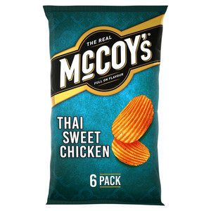McCoy's Thai Sweet Chicken Crisps, 6 x 25g, front of pack, available at crisps.biz