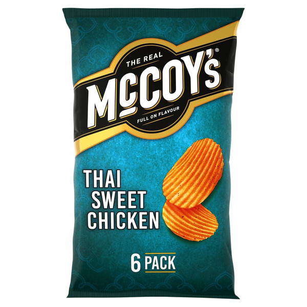 McCoy's Thai Sweet Chicken Crisps, 6 x 25g, front of pack, available at crisps.biz