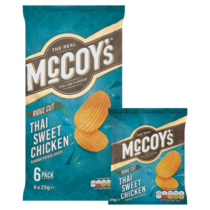 McCoy's Thai Sweet Chicken Crisps, 6 x 25g, pack shot 2, available at crisps.biz