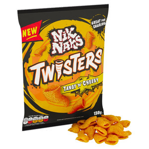 Nik Naks Twisters Tangy 'n' Cheesy Snacks, 130g, pack shot 2, available at crisps.biz