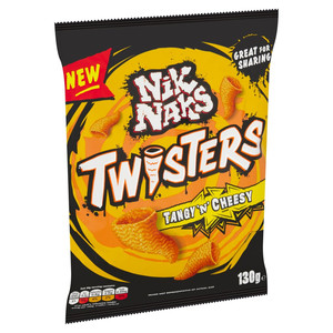 Nik Naks Twisters Tangy 'n' Cheesy Snacks, 130g, pack shot 5, available at crisps.biz