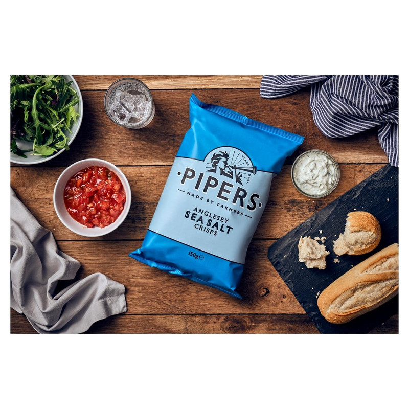 Pipers Anglesey Sea Salt Crisps, 150g, pack shot 3, available at crisps.biz