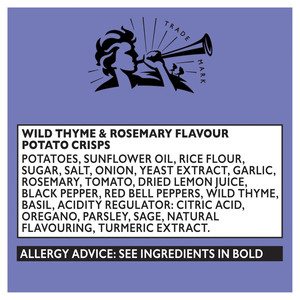 Pipers Atlas Mountains Wild Thyme and Rosemary Crisps, 150g, pack shot 5, available at crisps.biz
