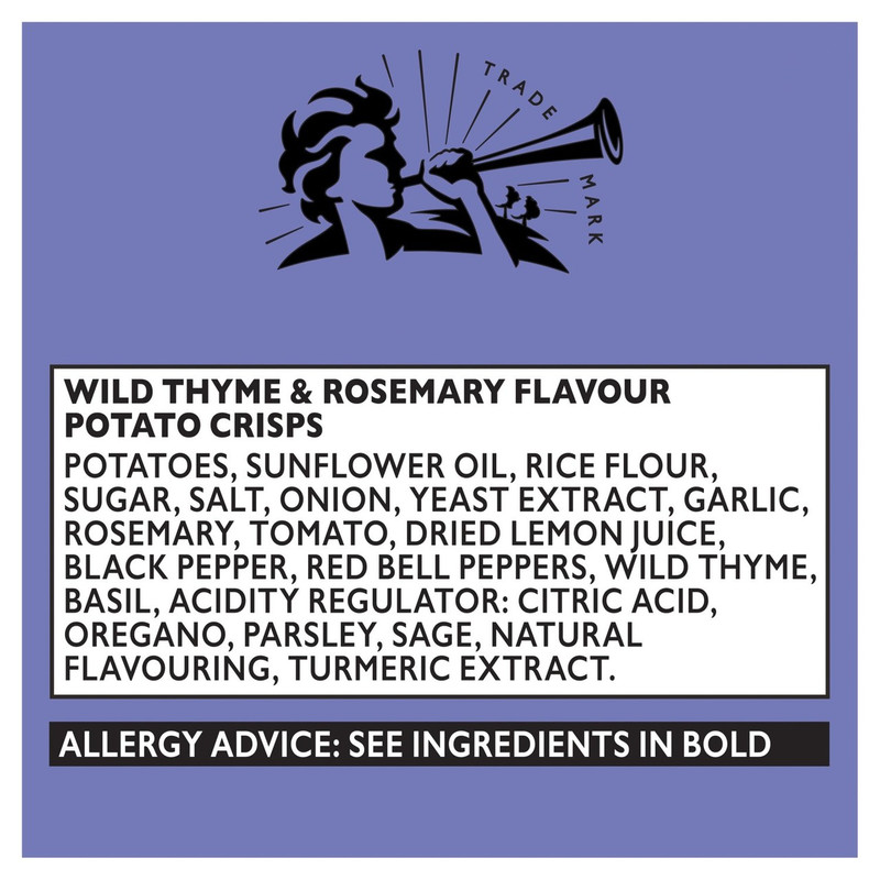 Pipers Atlas Mountains Wild Thyme and Rosemary Crisps, 150g, pack shot 5, available at crisps.biz