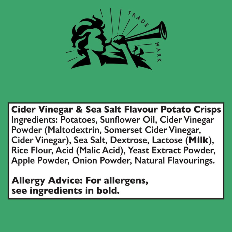 Pipers Burrow Hill Cider Vinegar and Sea Salt Crisps, 150g, pack shot 5, available at crisps.biz