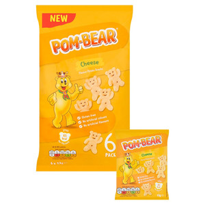 Pom-Bear Cheese Snacks, 6 x 13g, pack shot 2, available at crisps.biz
