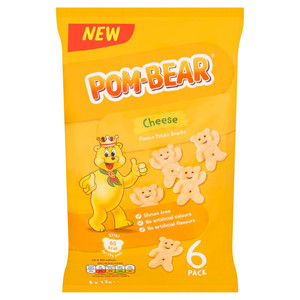 Pom-Bear Cheese Snacks, 6 x 13g, pack shot 3, available at crisps.biz